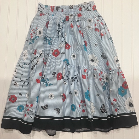 Zara A-Line Skirt Floral Midi Striped Button Front Skirt XS - Picture 4 of 5